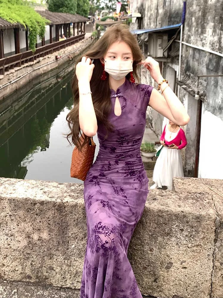 新中式国风改良旗袍连衣裙女夏季新款收腰显瘦复古气质长裙3229#