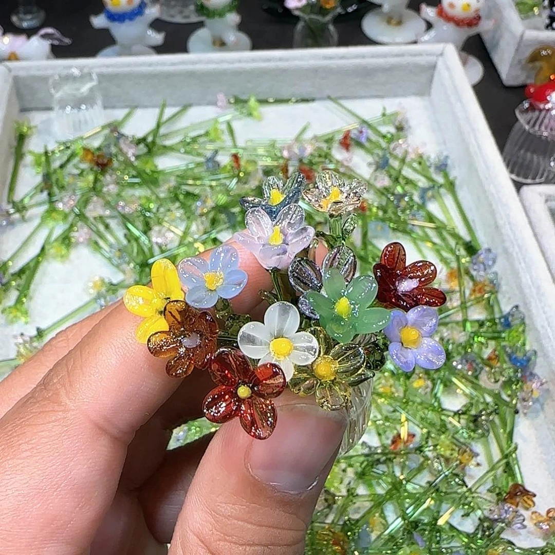 琉璃手工艺品大满贯13朵花随机颜色