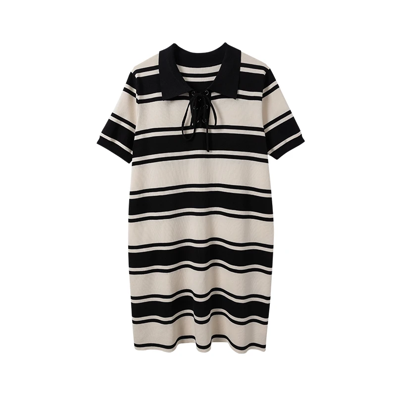 晶咕抽绳拼色条纹连衣裙