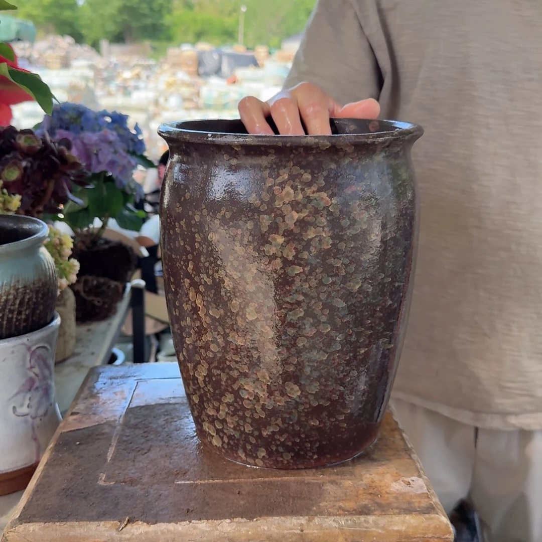 紫砂花盆口20高25（一个泼墨老庄黑色武