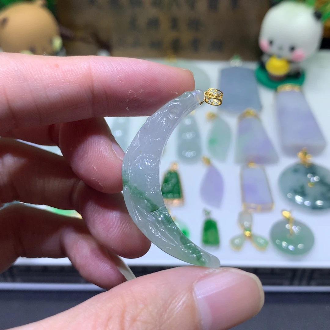 翡翠18K金镶嵌吊坠(不含链)