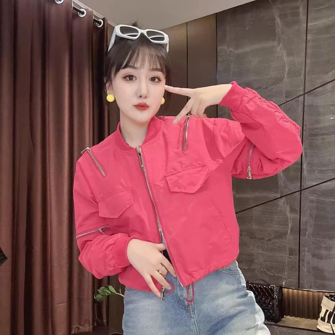 网红小个子棒球服外套女长袖立领纯色拉链时尚百搭小众短款外衣