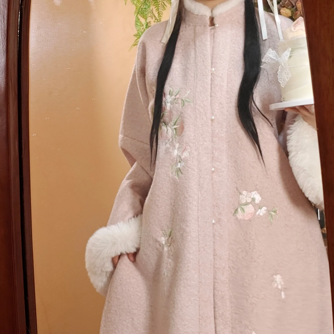 明制汉服套装刺绣冬款对襟成人立领长袄温婉古风日常中国风加厚