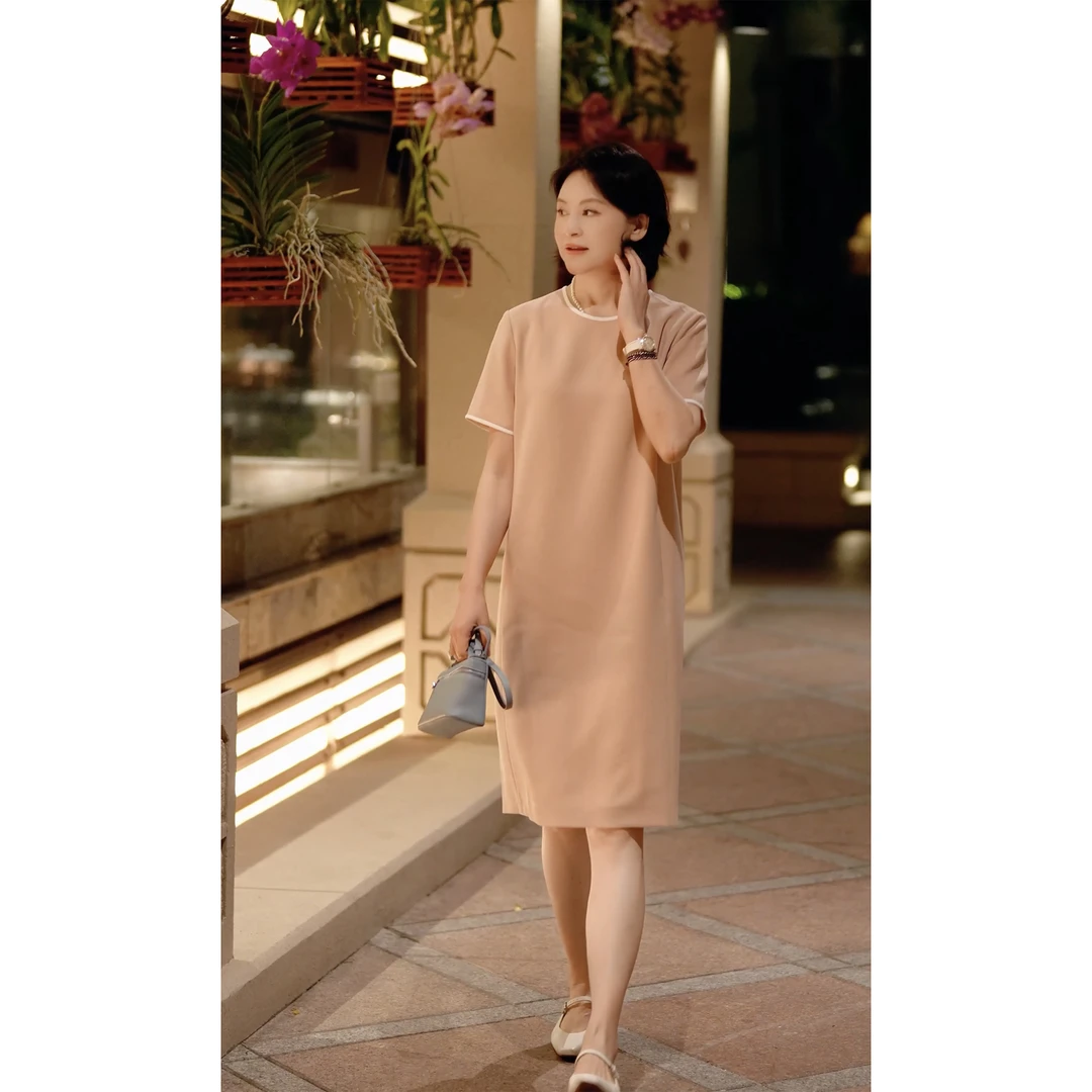 我是摩羯 豆蔻年华 高密强捻醋酯韩国进口钉珠春夏H连衣裙轻礼服