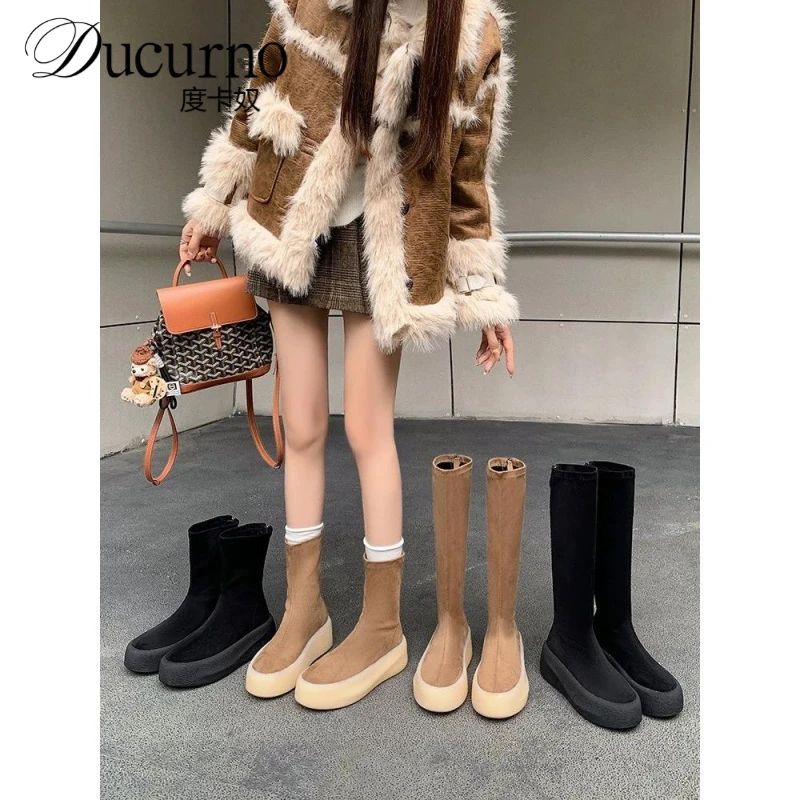 小个子厚底增高长靴女弹力瘦瘦靴2025秋冬新款显瘦长筒靴厚底短靴