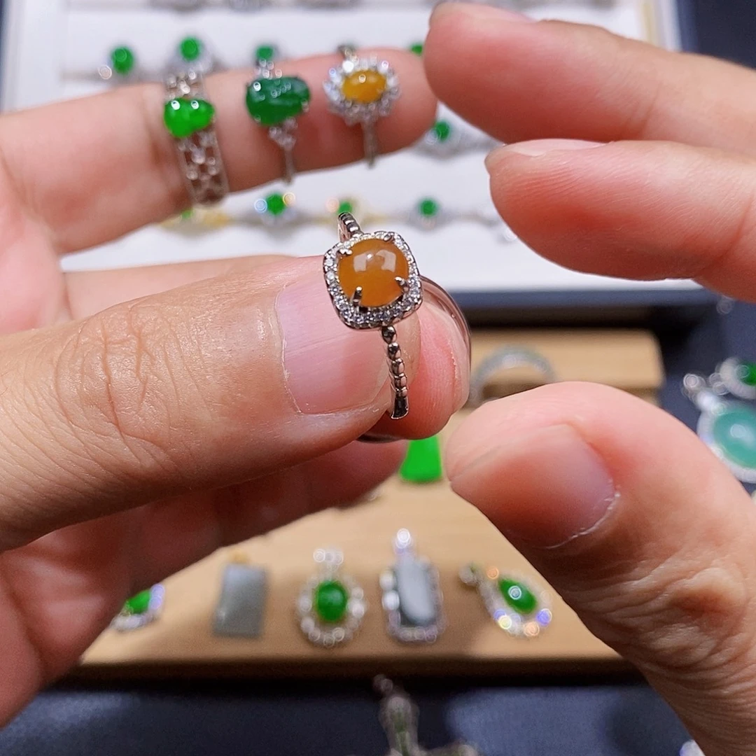 银S925镶嵌戒指翡翠戒指