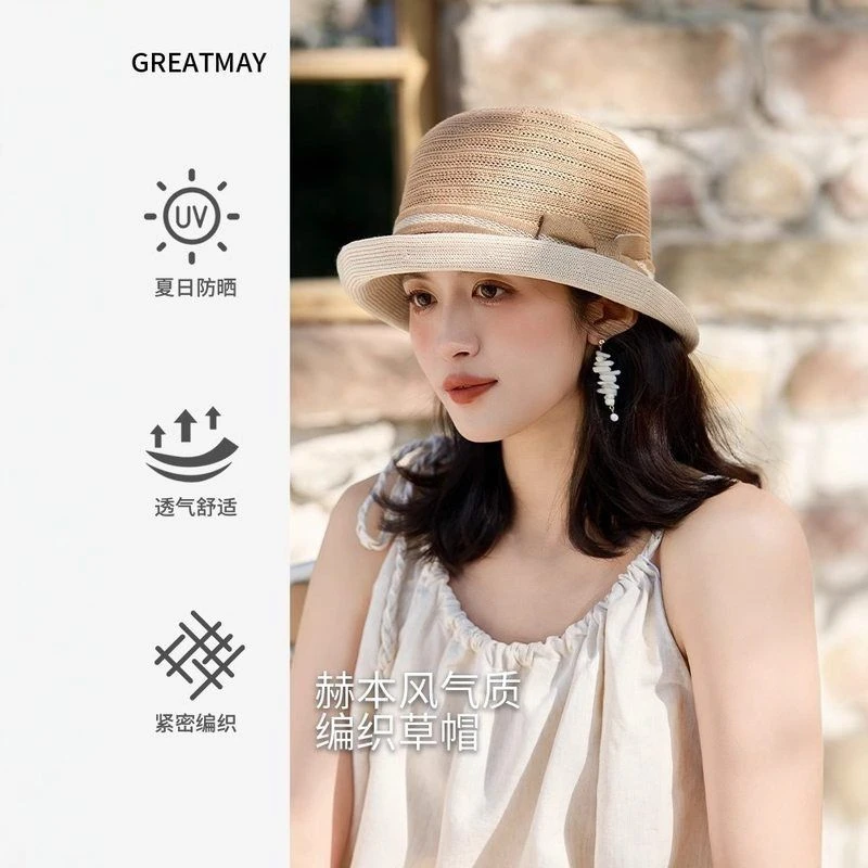 渔夫帽女夏季法式优雅帽子女款夏天太阳帽女防晒草帽日系帽显脸小
