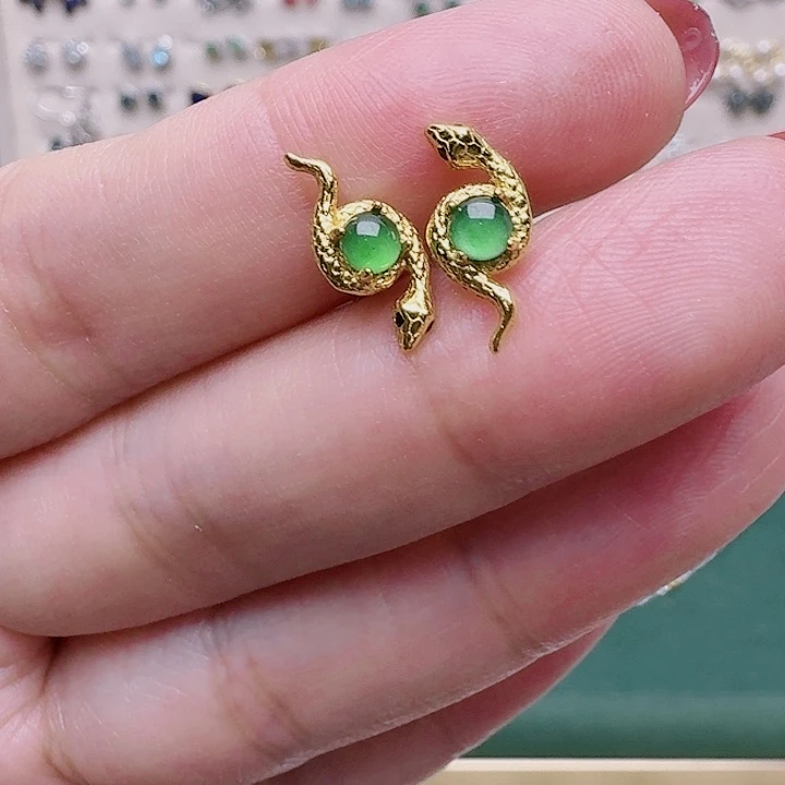 翡翠耳饰银S925镶嵌耳钉229