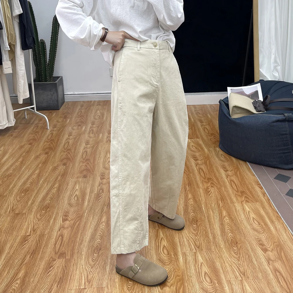 秋冬灯芯绒新款复古高腰显瘦哈伦长裤纯棉直筒裤时尚休闲阔腿裤
