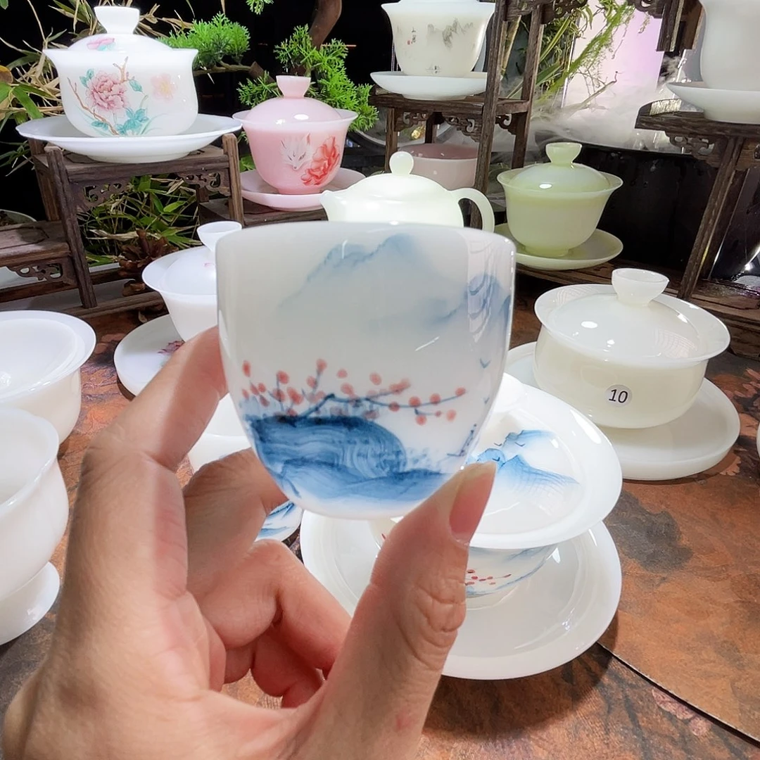 璞玉手绘釉里红山水龙蛋杯60ml