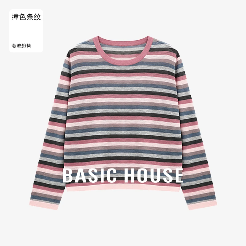 Basic House/百家好撞色条纹长袖针织衫-B0625B5GWZ2