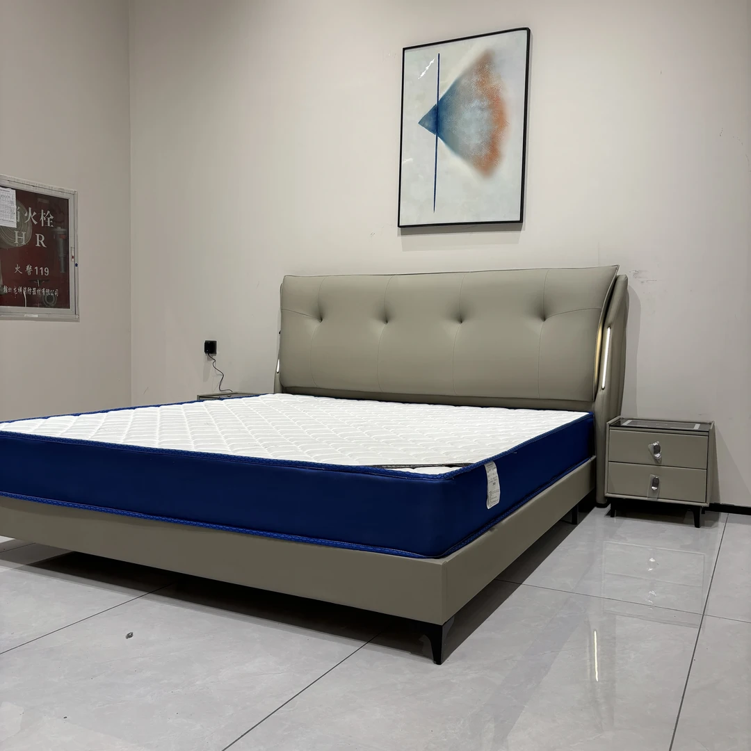 503-简约头层真皮主卧轻奢床新款皮艺床框架大床b