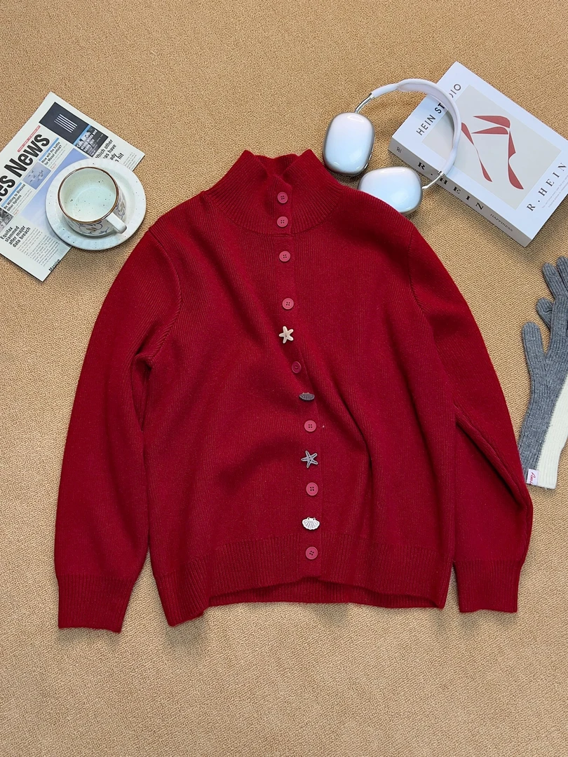 【女王洛克】韩系洋气减龄舒适立领毛衣休闲百搭针织开衫LK82869