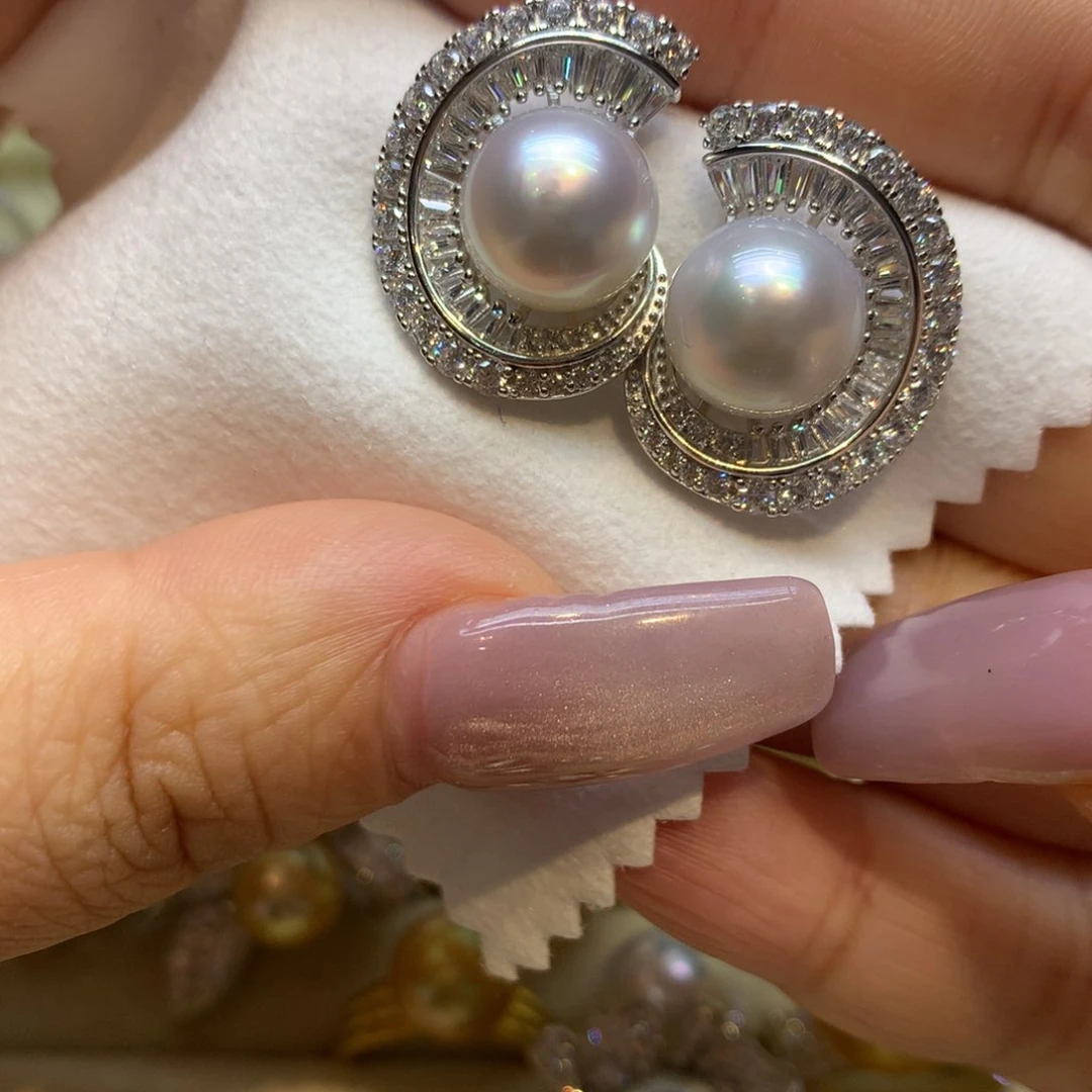 银S925镶嵌耳饰海水珍珠