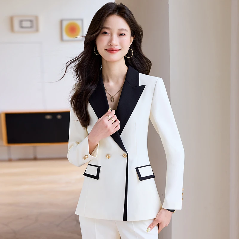 长袖戗驳领拼接修身型轻职风西装西服名媛脏脏风YSY8971