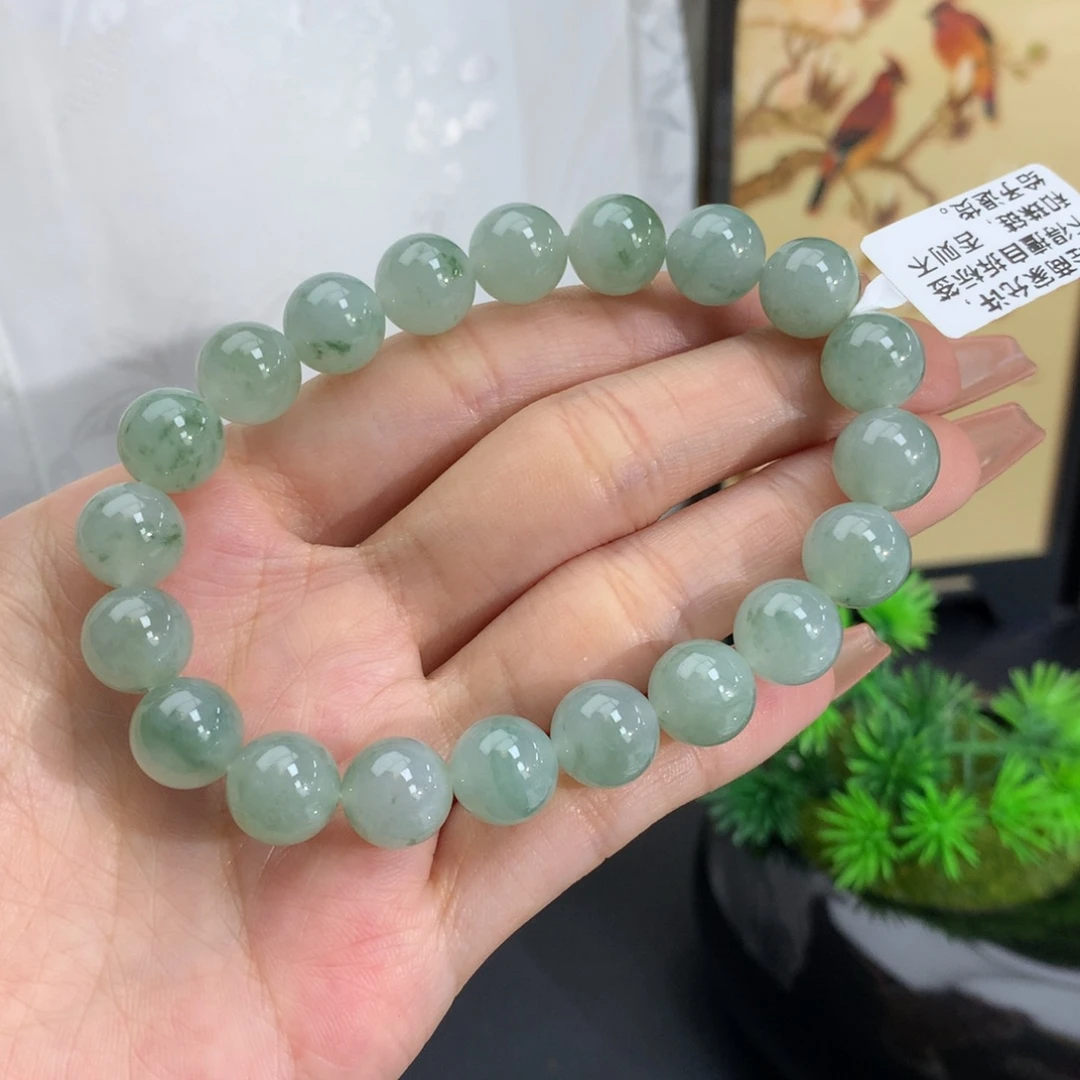 翡翠手链未镶嵌卡10胶润晴飘绿花手串