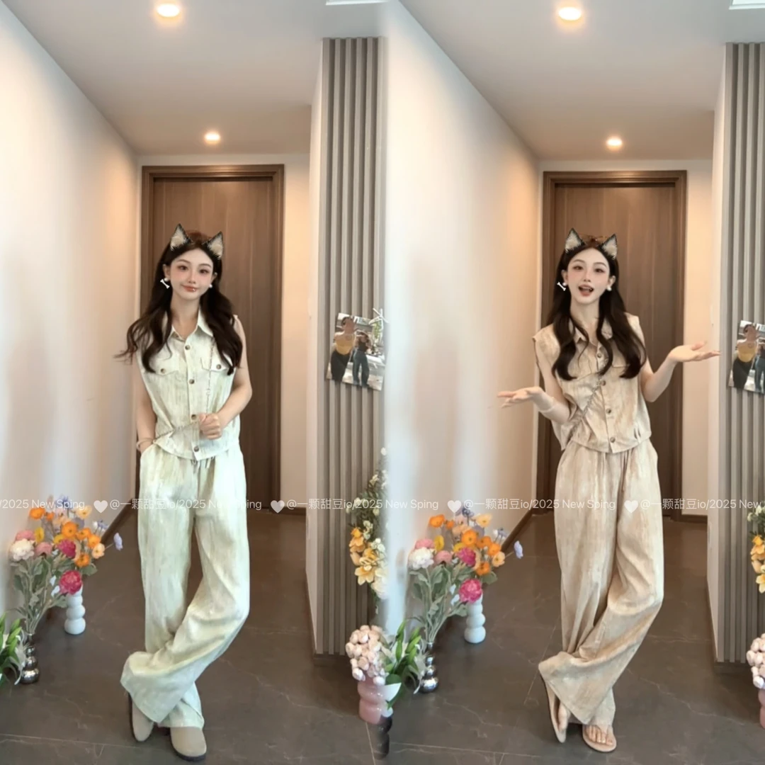 面料细节控必入！轻奢冰感麻套装冰凉面料套装8813