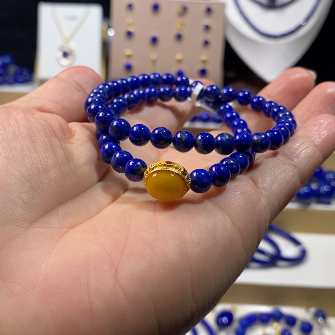 青金石银S925镶嵌手串6+m2圈