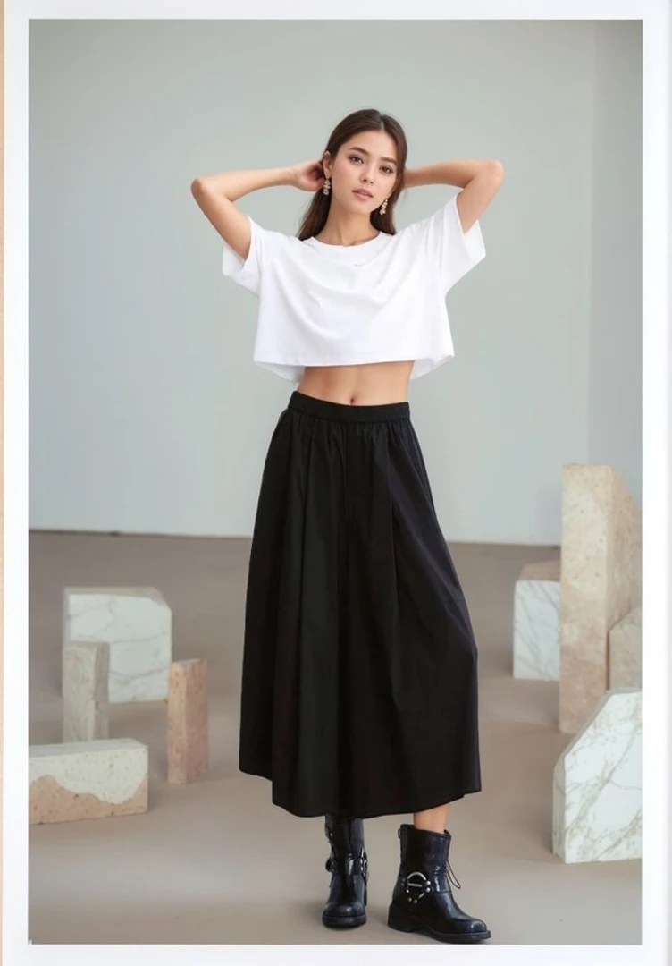 安全感裙裤 松紧腰茧型休闲百搭时尚高腰显瘦阔腿宽松黑色七分裤