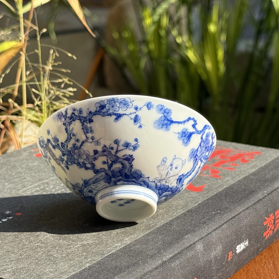 【可倚粉丝专属】非遗百匠·描银松竹梅·福猫斗笠杯
