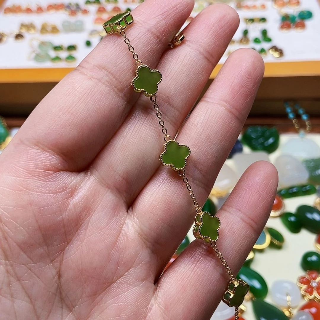 和田玉手链卡8银S925镶嵌