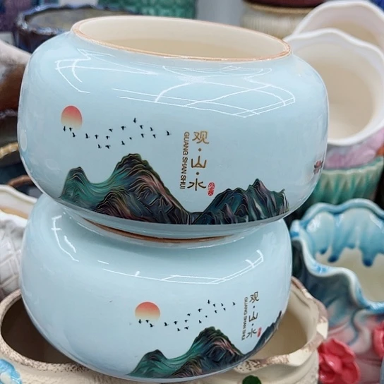 多肉绿植陶瓷花盆9.9包邮，有孔