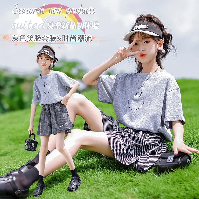 女童套装夏装2025新款儿童网红洋气薄款夏季中大童时髦短袖两件套