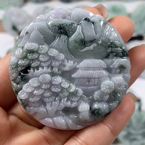 翡翠颈饰未镶嵌山水两面工福利