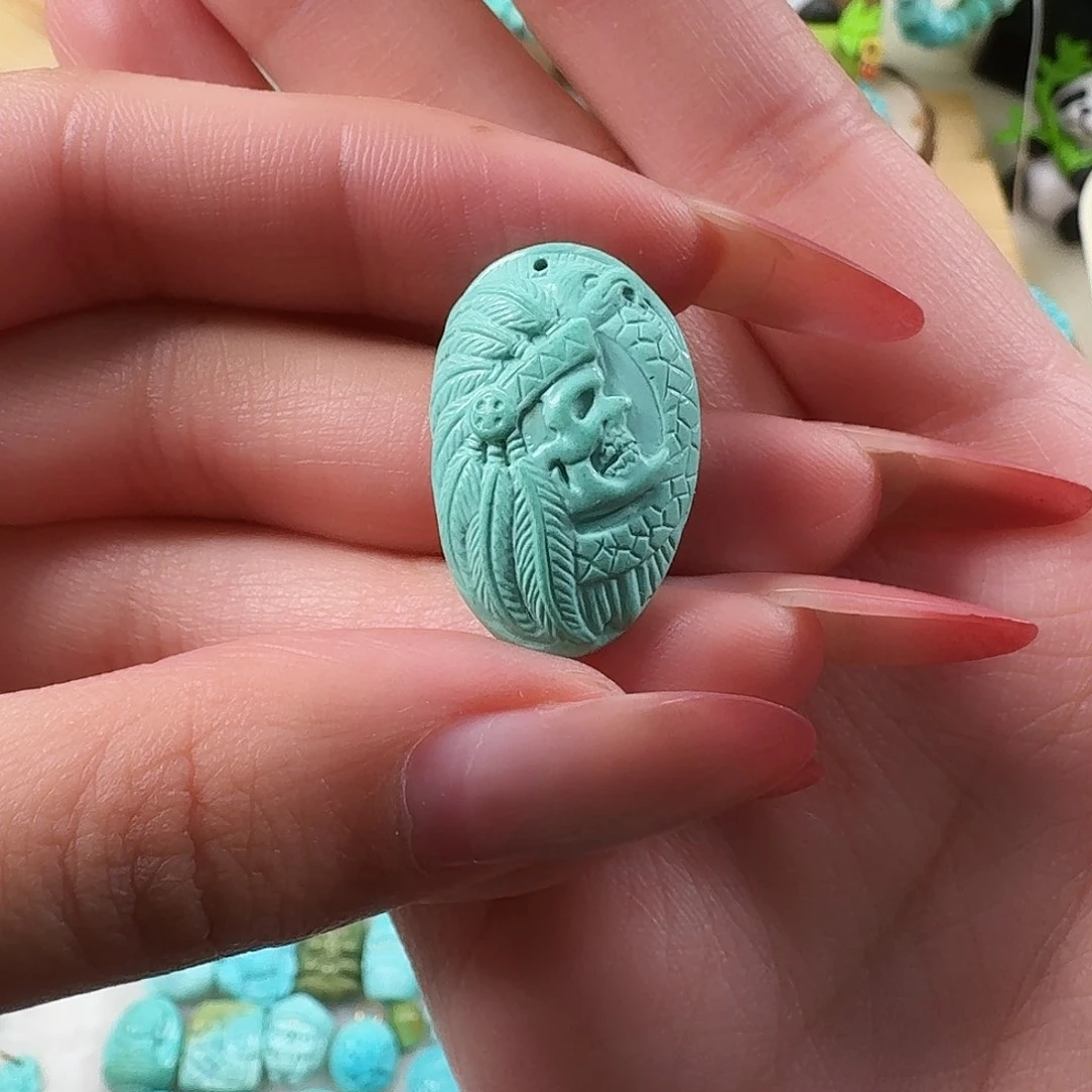 绿松石未镶嵌吊坠(不含链)骷髅酋长