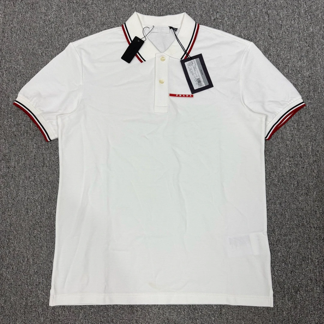 全新未使用 Prada/普拉达 12529008 白色橡胶短袖Polo衫带吊牌L码