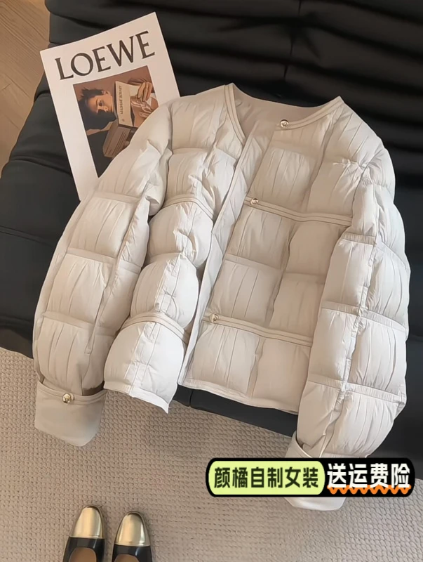 高级感简约拼接小香风棉服女2025冬新款气质轻薄夹棉显瘦棉衣外套