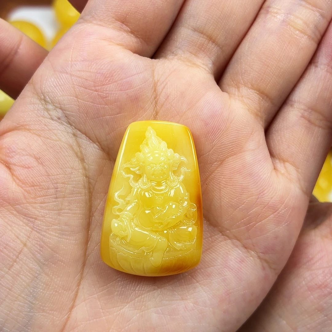 蜜蜡颈饰未镶嵌焦皮浓蜡黄财神