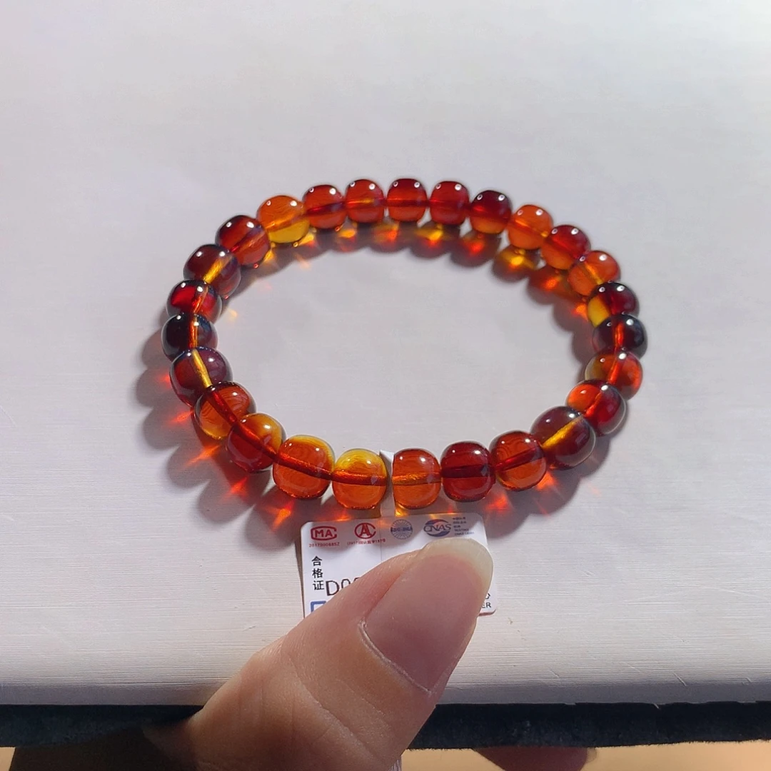 琥珀未镶嵌戒指墨西哥红蓝老型手串