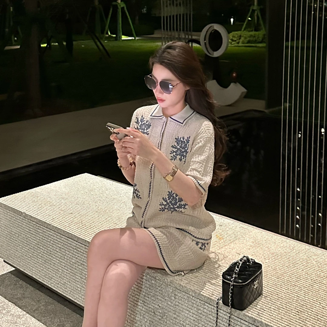FAFA STUDIO针织短袖短裤套装新中式重工轻奢气质国风宽松休闲女