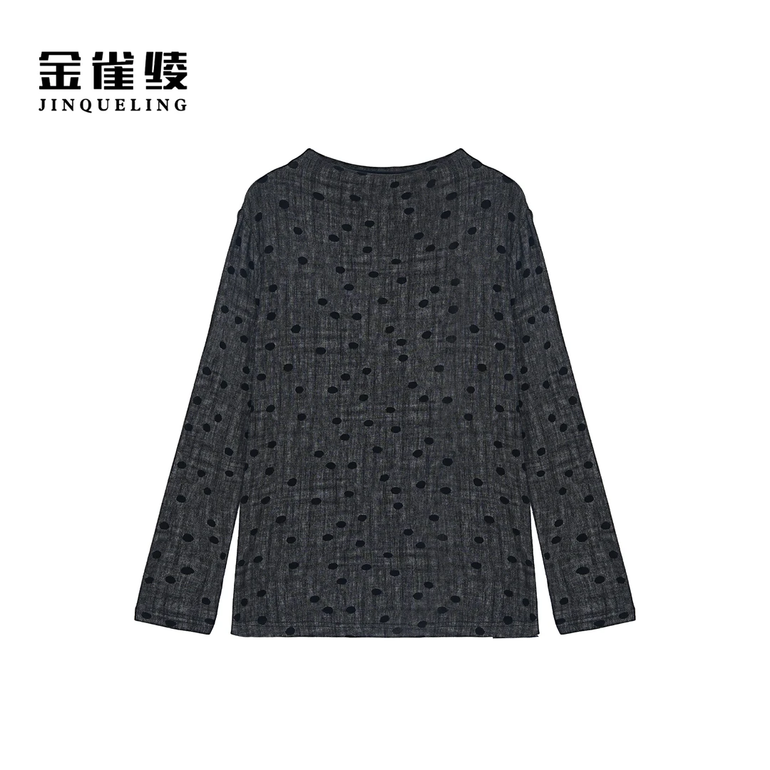 金雀绫【港风波点】半高领针织波点长袖加宽加大针织衫SZA3SW575