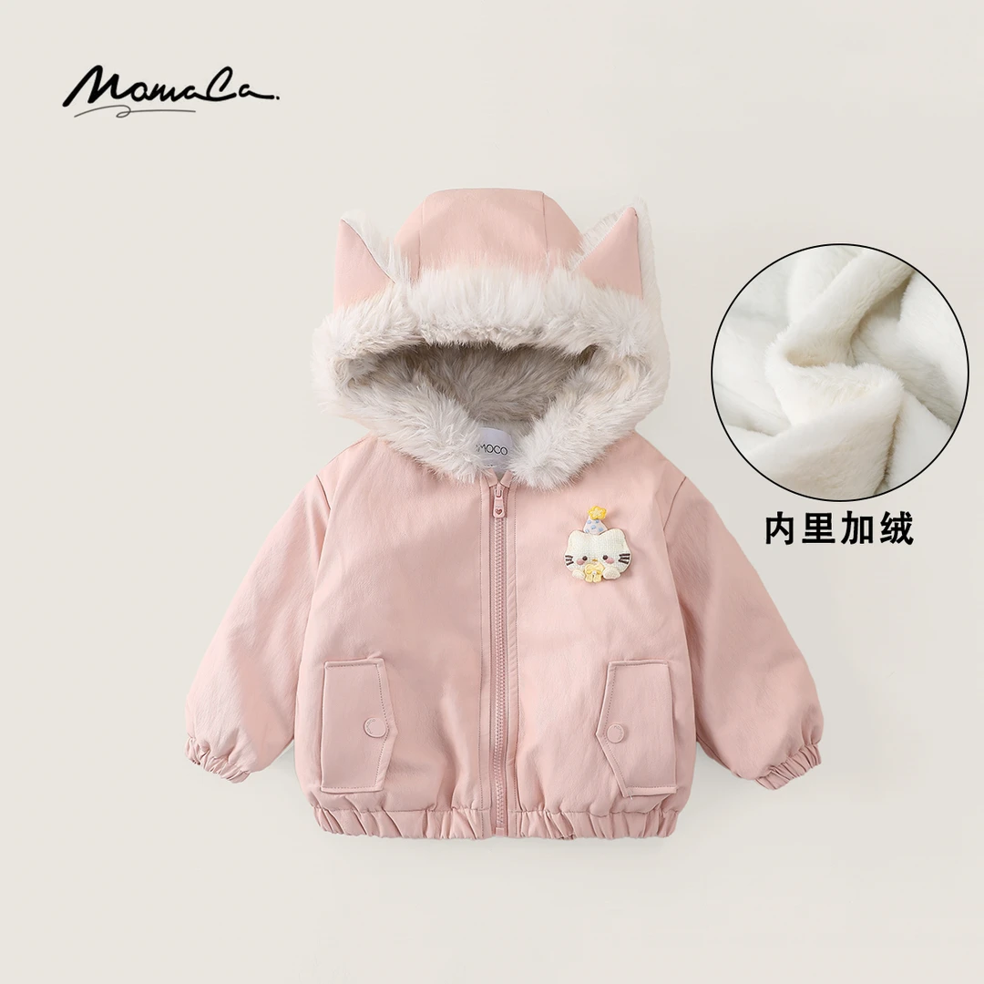 MOMOCO冬季女童洋气甜美小猫玩偶毛绒连帽厚款外套77830138034