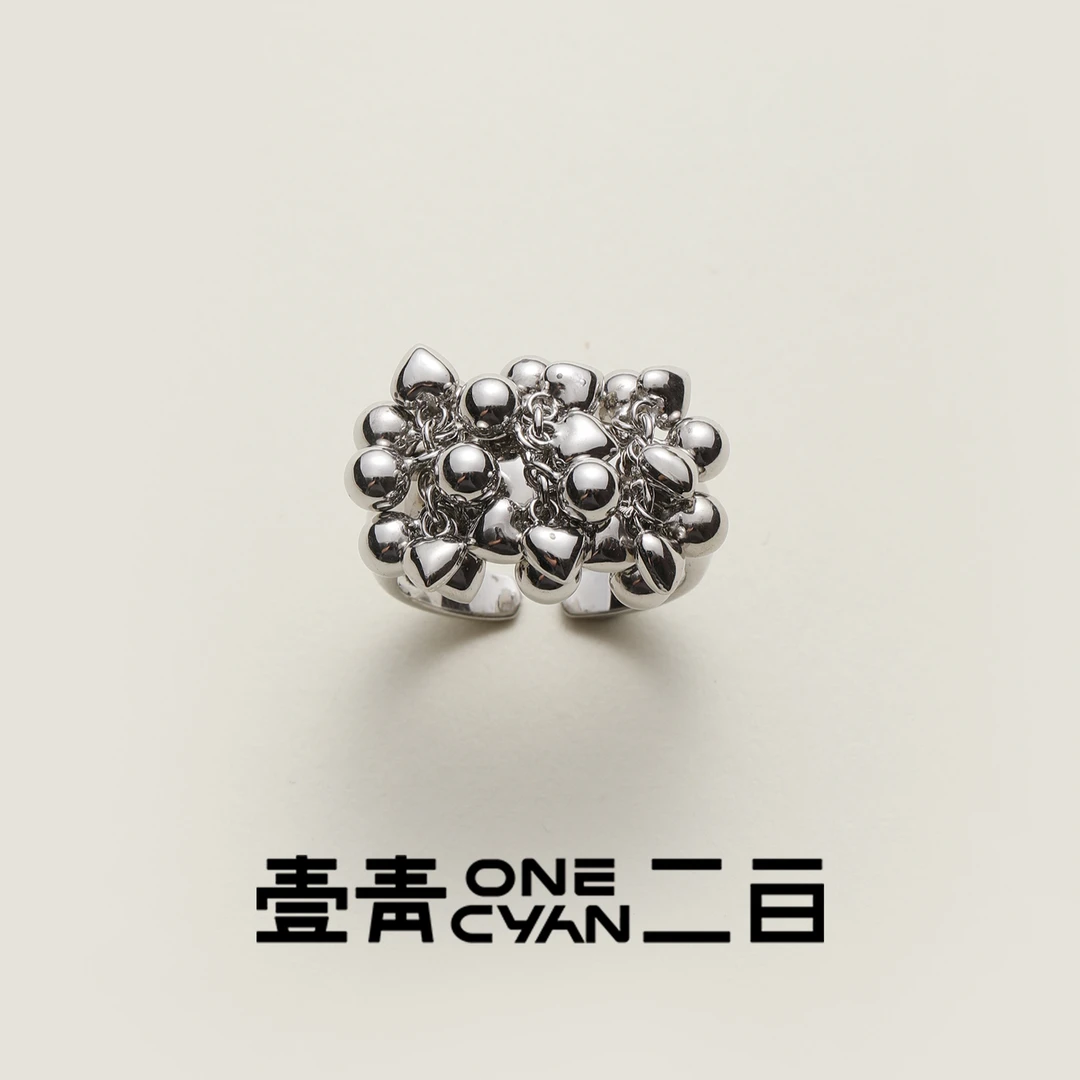 ONECYAN 925银戒指 《簇》手工种子流苏戒指可调节925银开口戒指