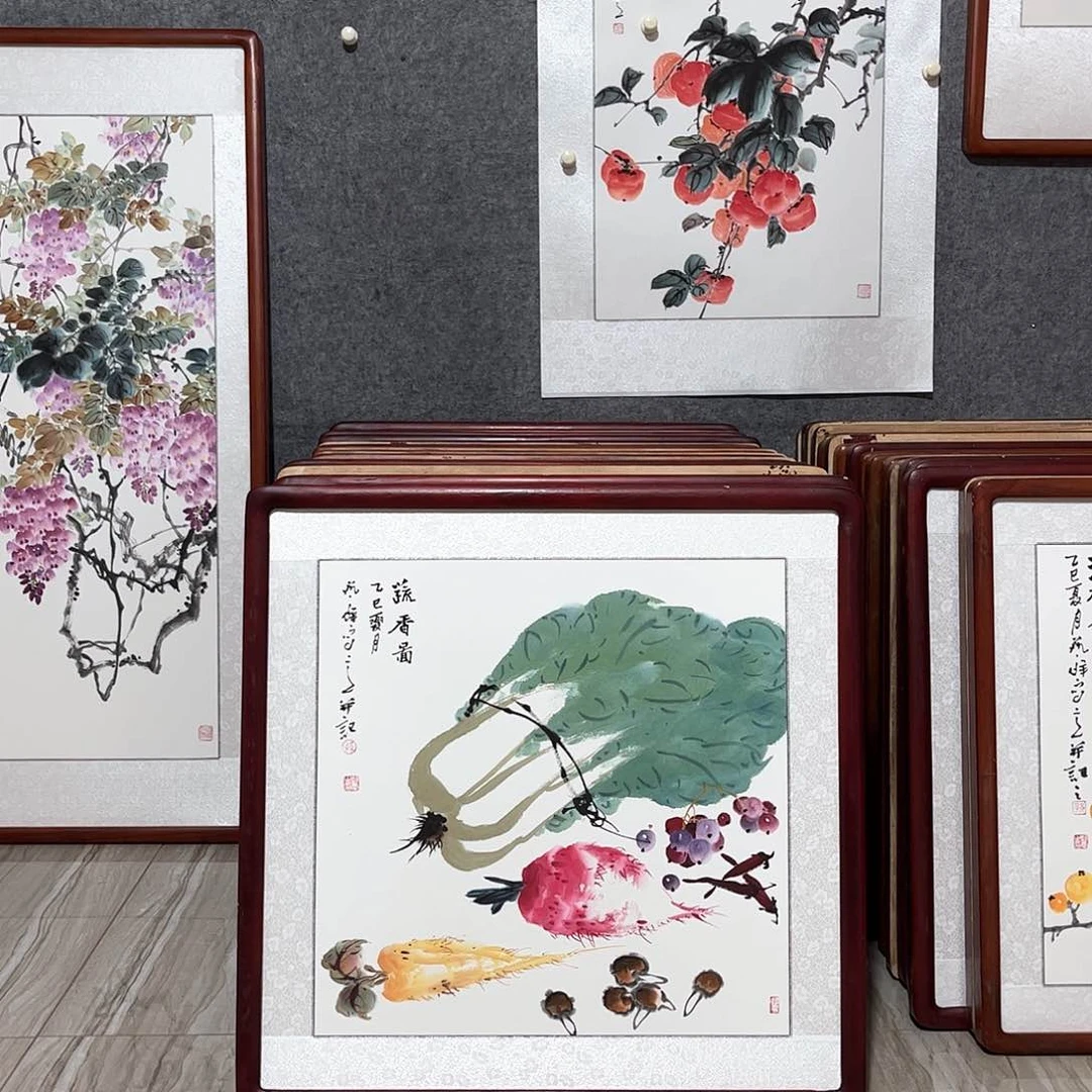 国画书画作品带框63×63厘米