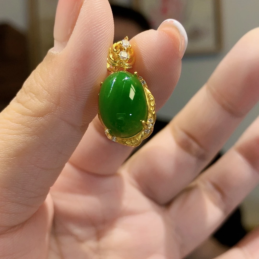 和田玉（碧玉）颈饰银S925镀金镶嵌