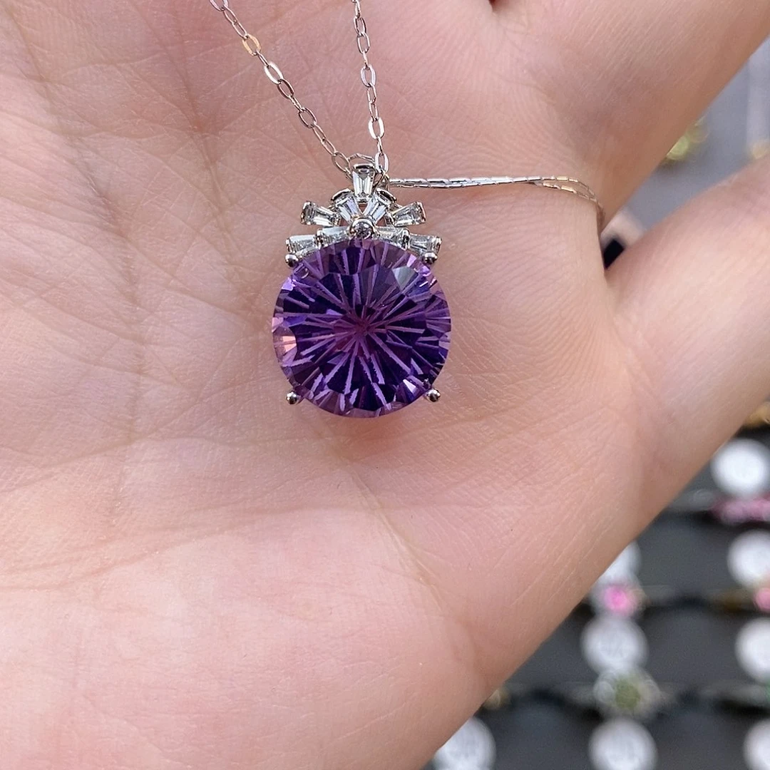紫晶吊坠(赠链)银S925镶嵌圆