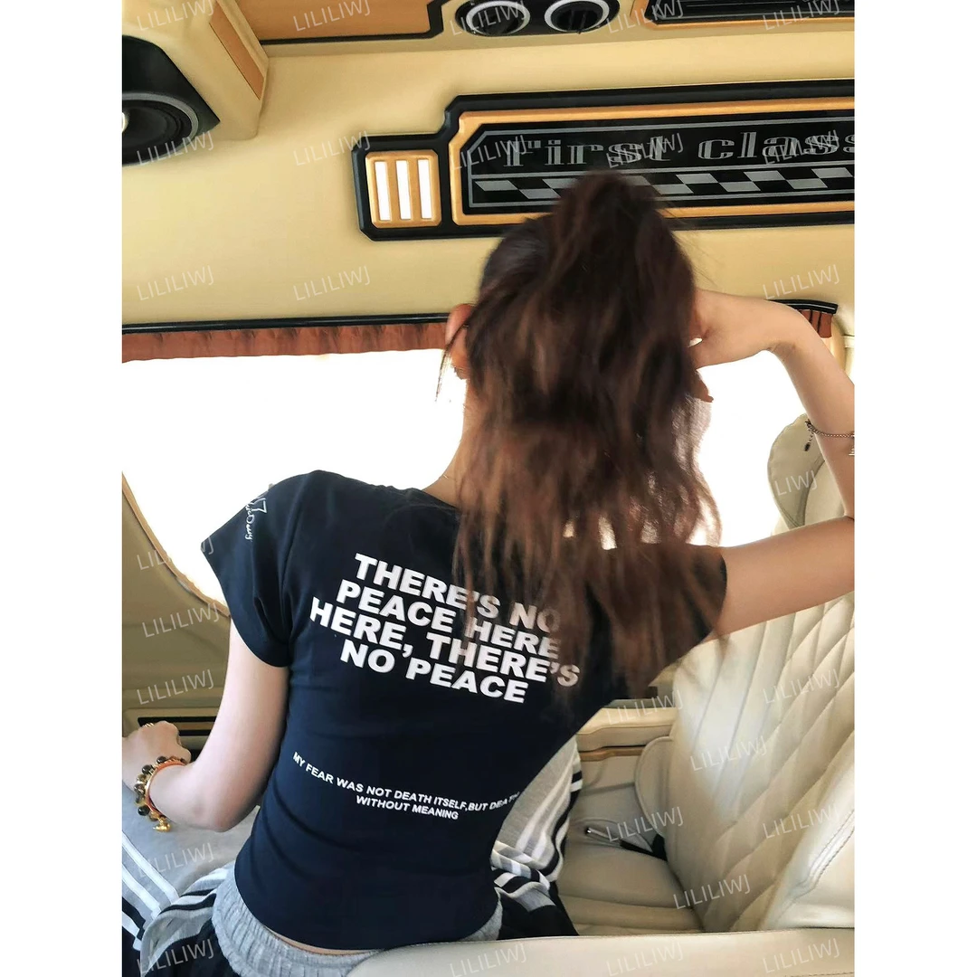 婉君Y【美式印花】春夏修身辣妹百搭时尚短袖T恤上衣LWJ25A1T093