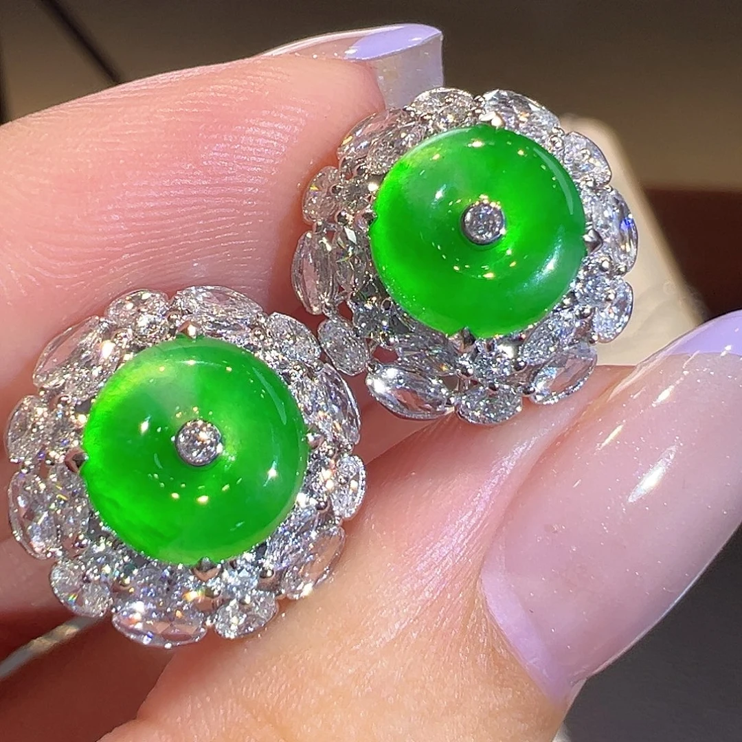 翡翠18K金镶嵌耳环翡翠