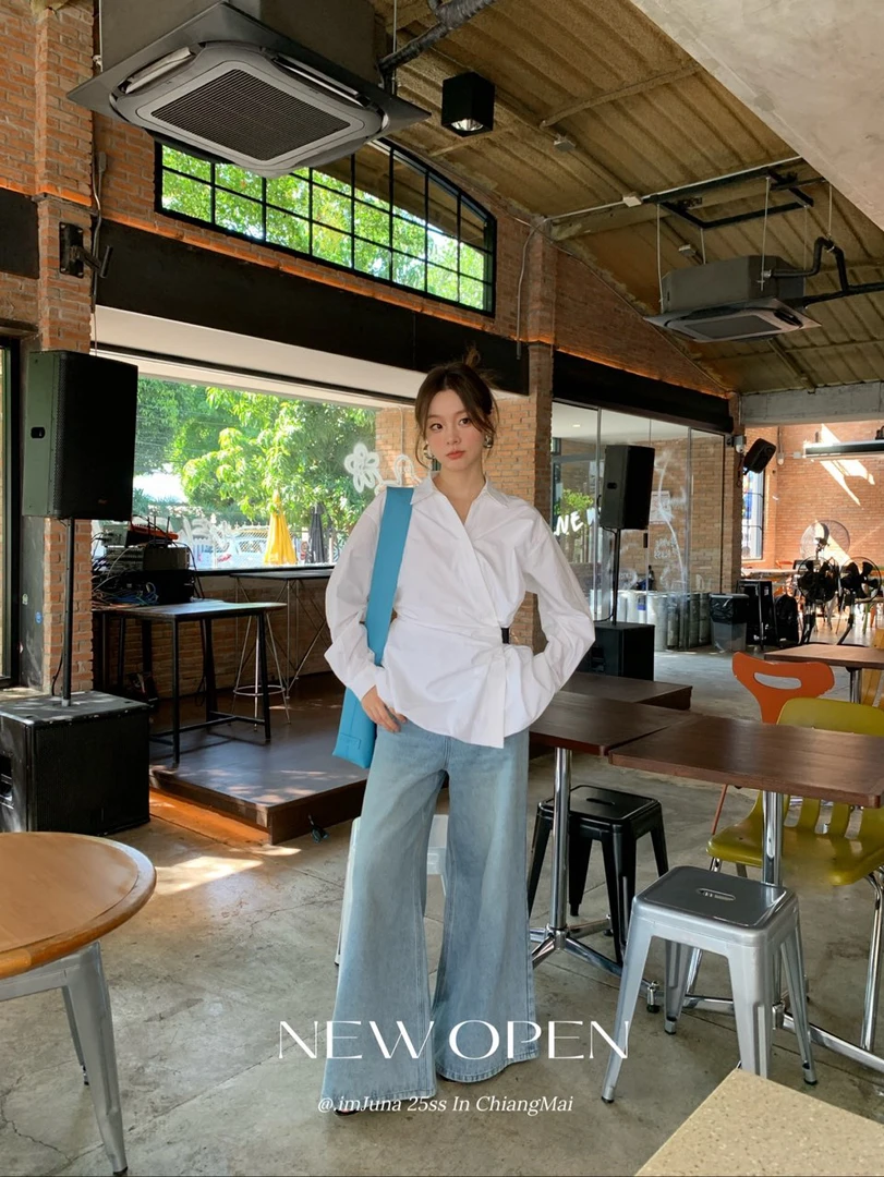 25年新款-是高腰阔腿的！浅色牛仔裤/S裤长105（403R3186#）NEW OPEN