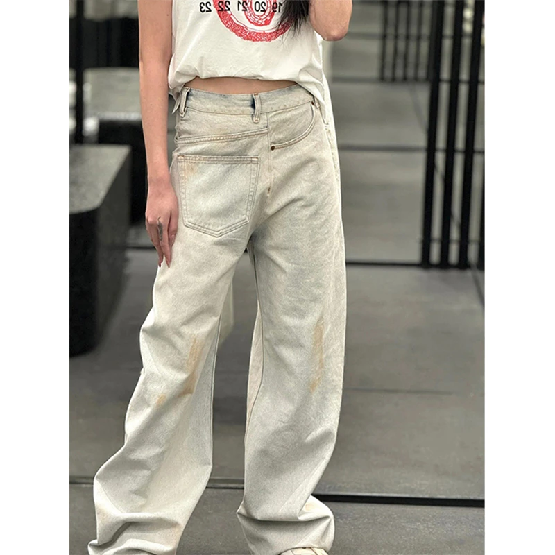 KSKM卡盛白色牛仔裤女2025春秋新款美式复古高级设计感休闲直筒裤