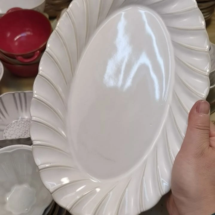 瓷片微瑕螺纹鱼盘两个一组