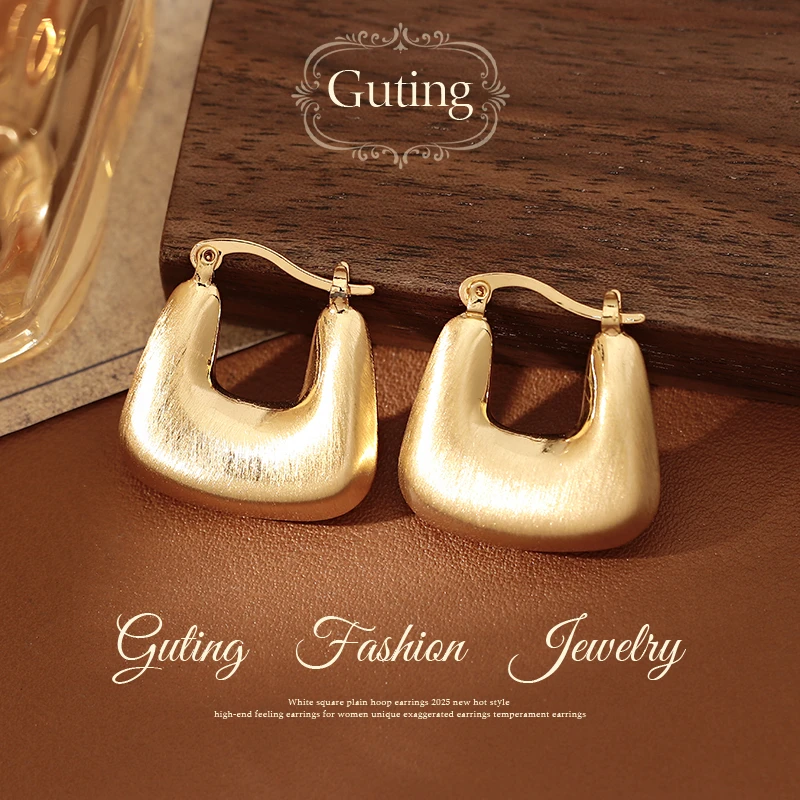 铜合金耳饰 22808金色梯形耳扣耳环女秋冬耳饰轻奢高级感耳钉