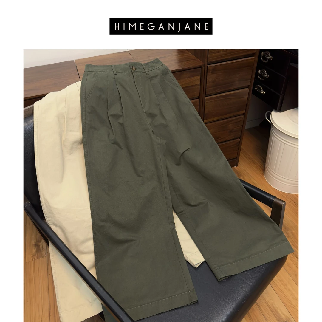 HIMEGANJANE “心动裤王” 全棉休闲阔腿十分裤慵懒舒适随性22703