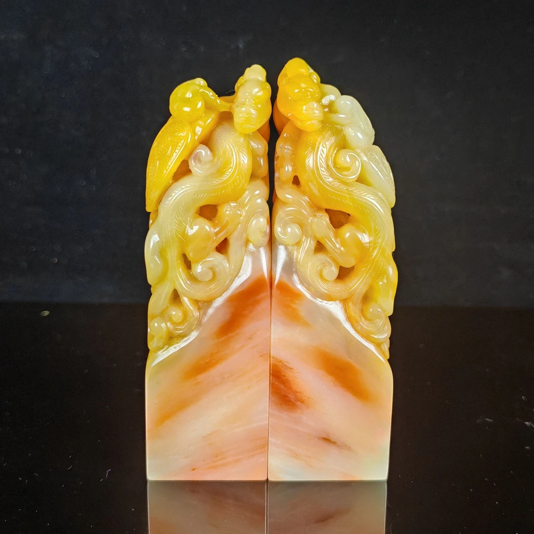 寿山石水冻 螭龙印章对章 孤品书法国画用章