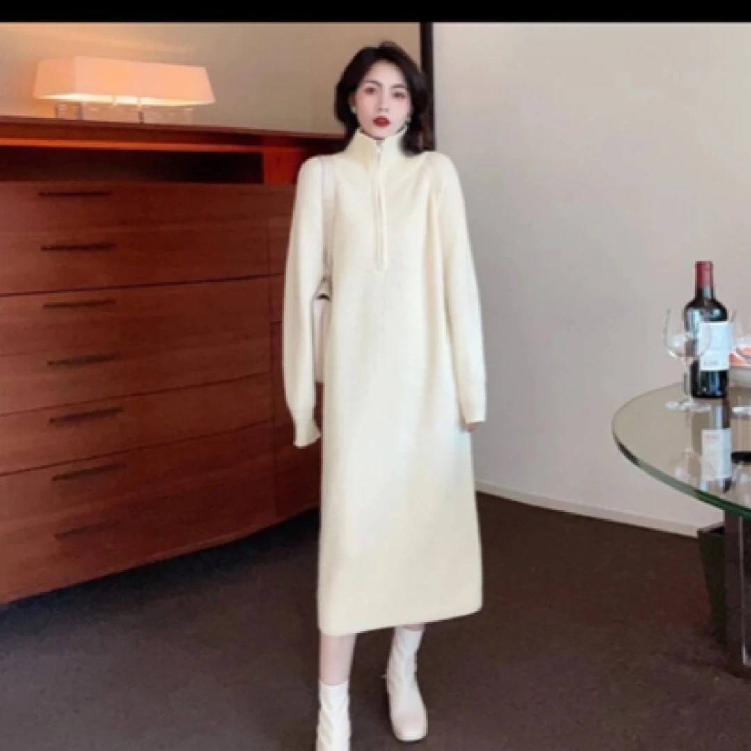 高级感黑色针织毛衣连衣裙子女2024新款早秋季内搭外穿打底长裙女