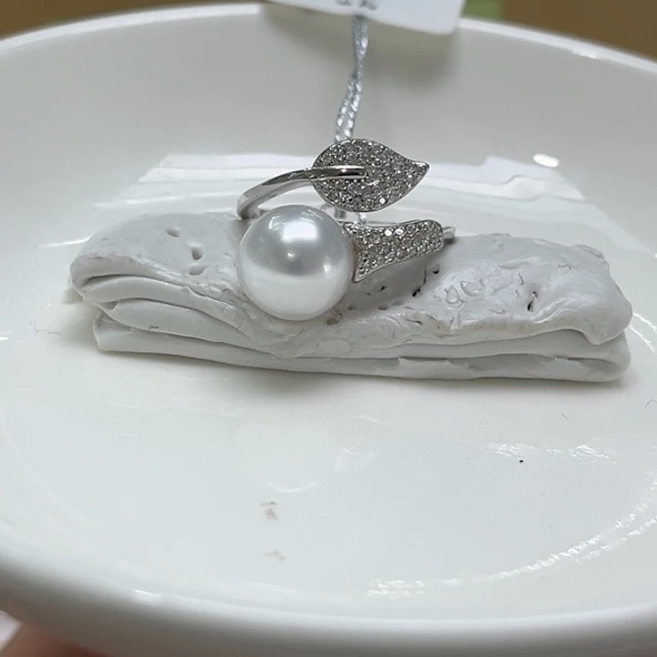 银S925镶嵌戒指海水珍珠9-10mm24号